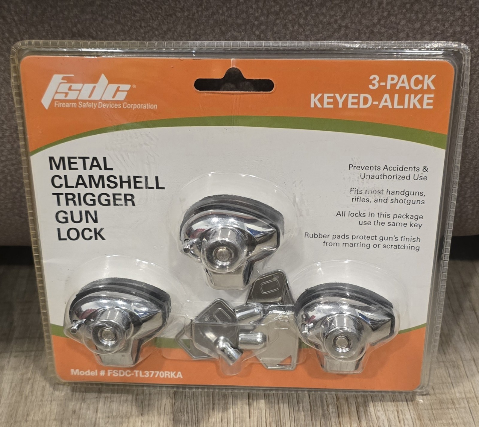FSDC 3pack Metal Clamshell Trigger Gun Lock with 3 Keys for Trigger Lock New