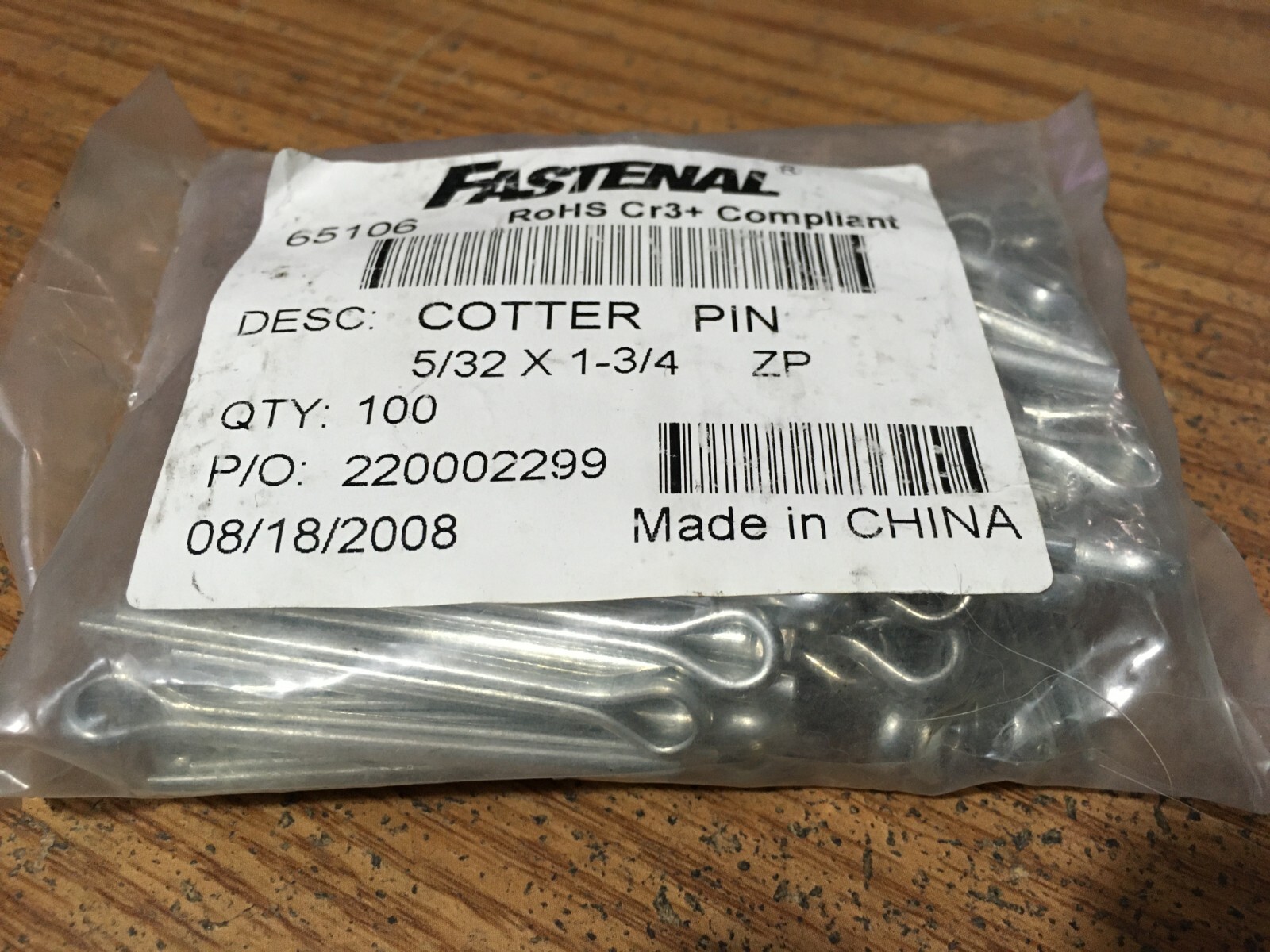 (100) 5/32" x 1-3/4" Zinc Finish Extended Prong Cotter Pin