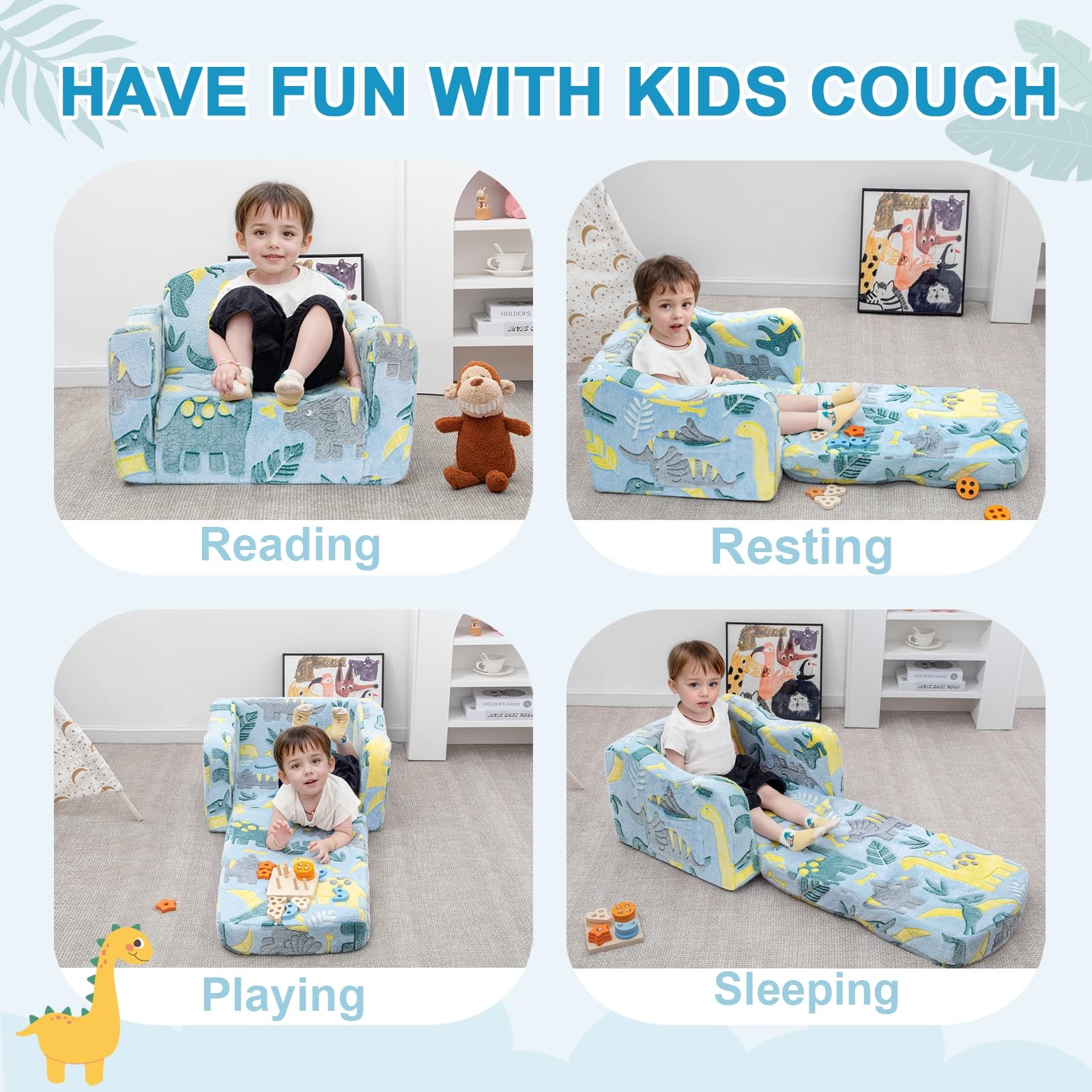 Comfy Toddler Chair and Couch for Kids with Blanket,2-in-1 Soft Plush Fold Ou...