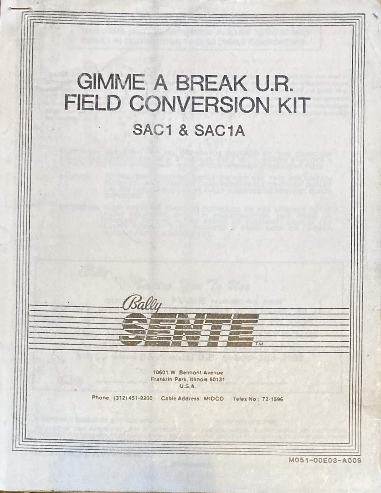 Gimme A Break Arcade Game Manual