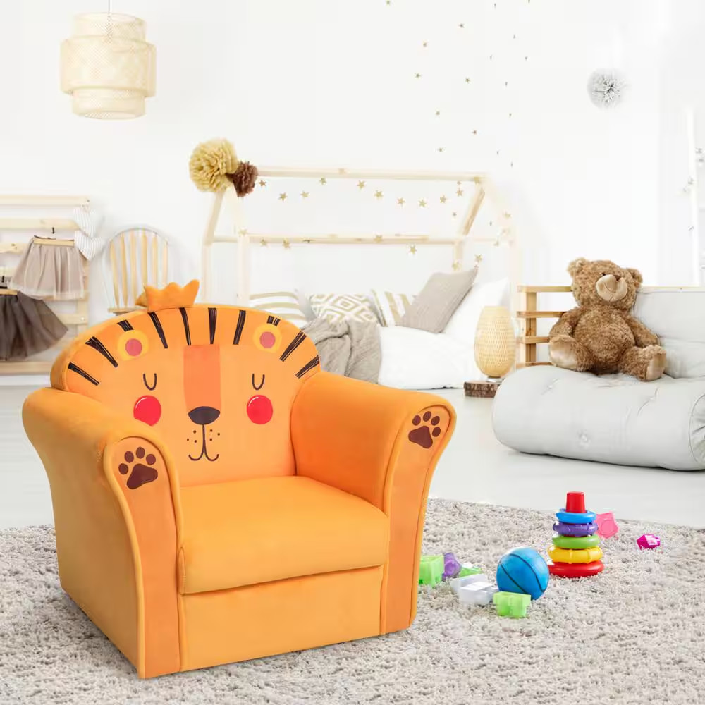 Kids Lion Sofa Children Armrest Couch Upholstered Chair in Orange