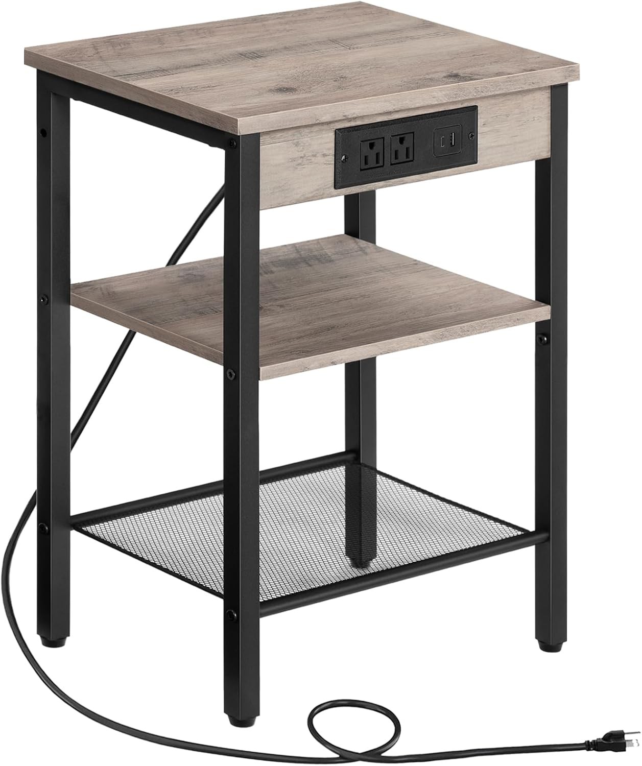Side Table W/ Charging Station & USB Port Small End Table Small Space 3-Tier
