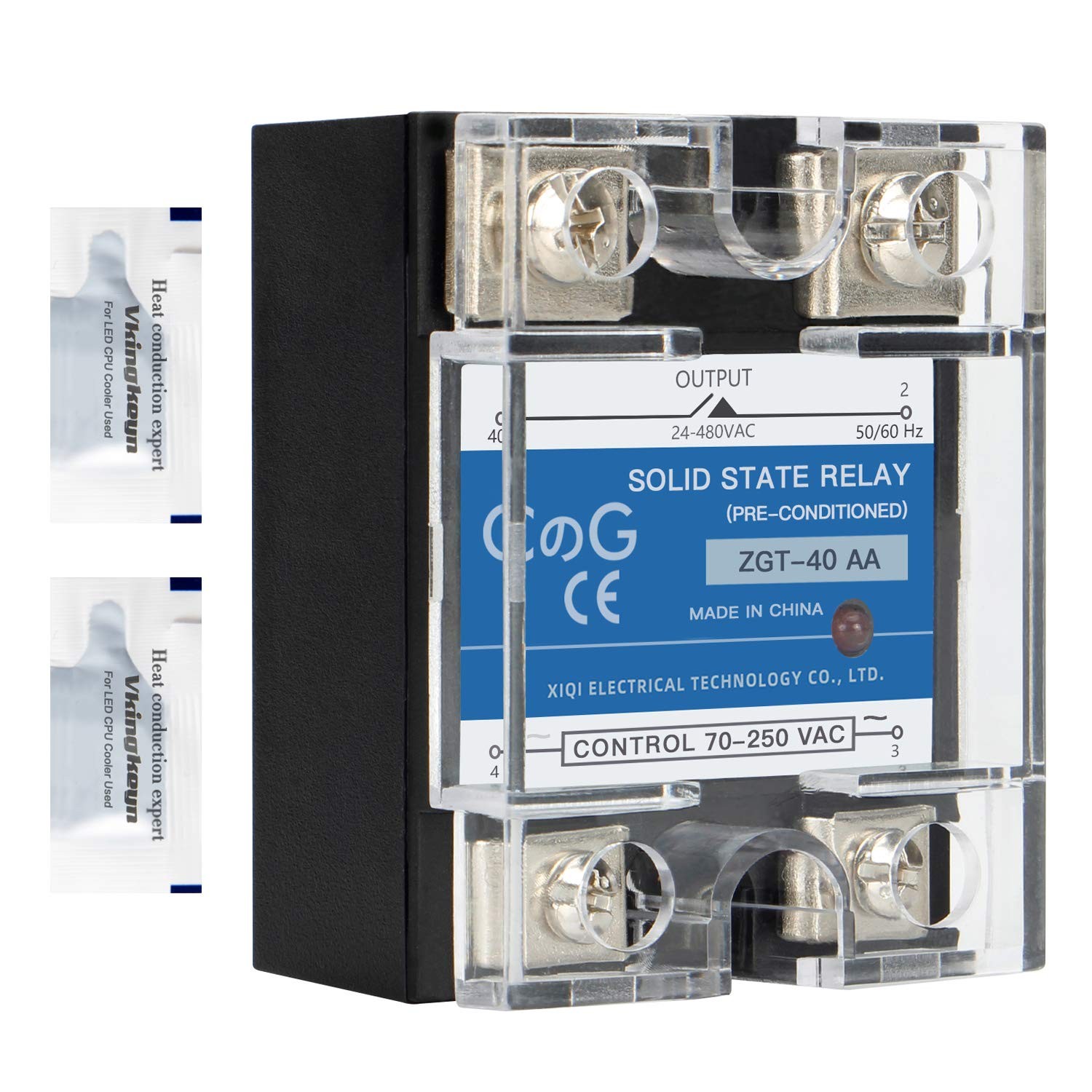 Solid State Relay SSR-40AA AC to AC Input 70-250VAC to Output 24-480VAC 40A Sing