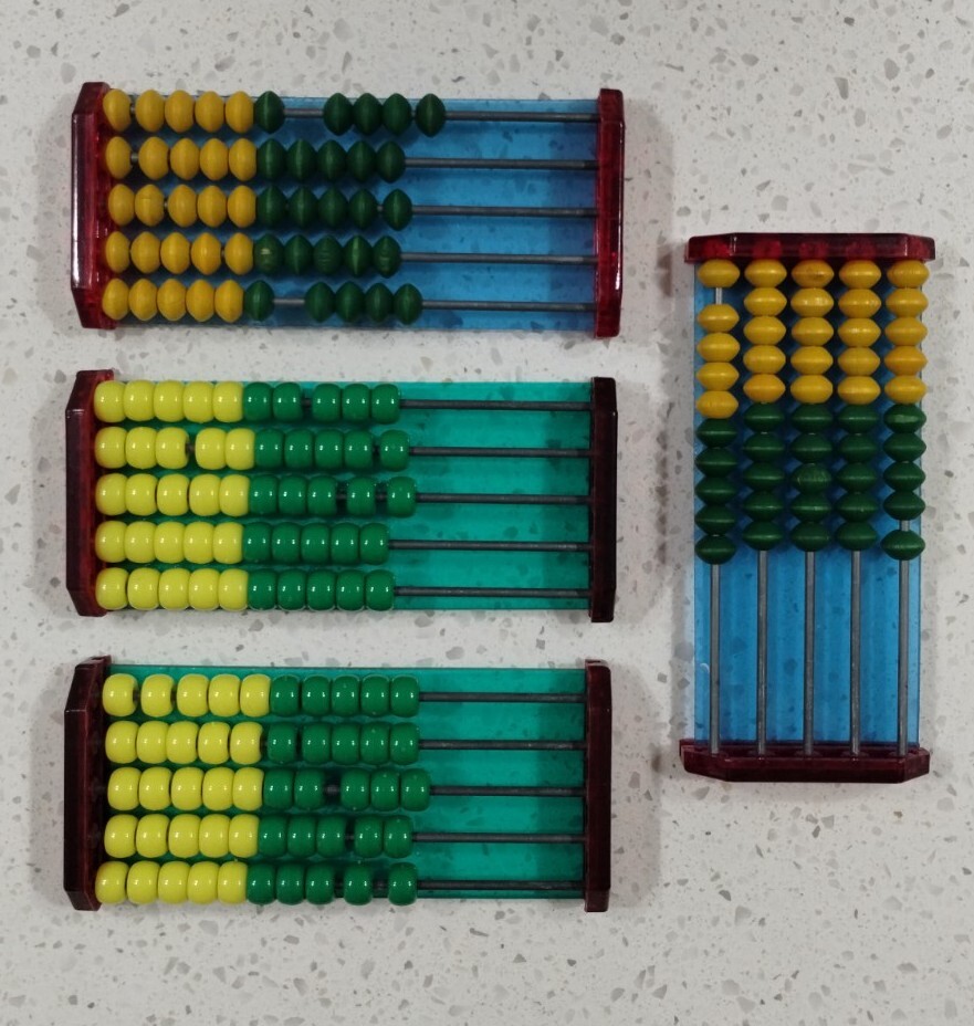 Lot Of 4 Vintage Abacus Wood Plastic 5.5"x2.5 Green Blue Red Yellow Bridge