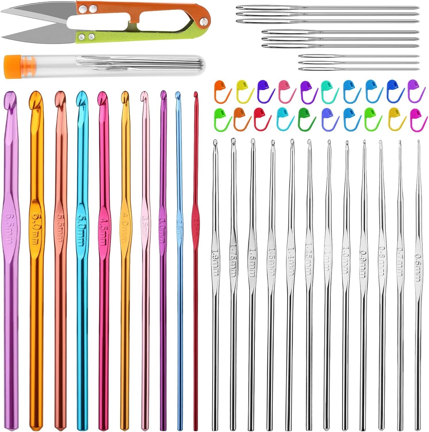 Colorful 54-Piece Crochet Hooks Set for Beginners - Comfortable & Versatile