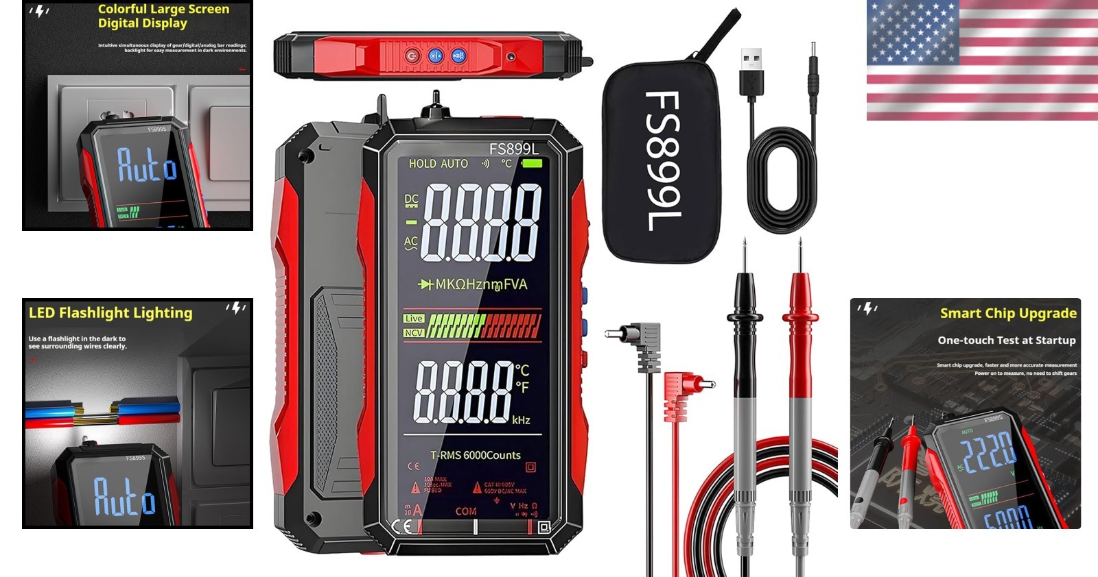 Digital Multimeter with Large Display and USB-C Rechargeable Power for Accuracy