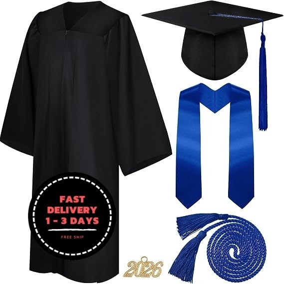 Set de 4 piezas unisex para graduación: toga mate, birrete, borla, estola y
