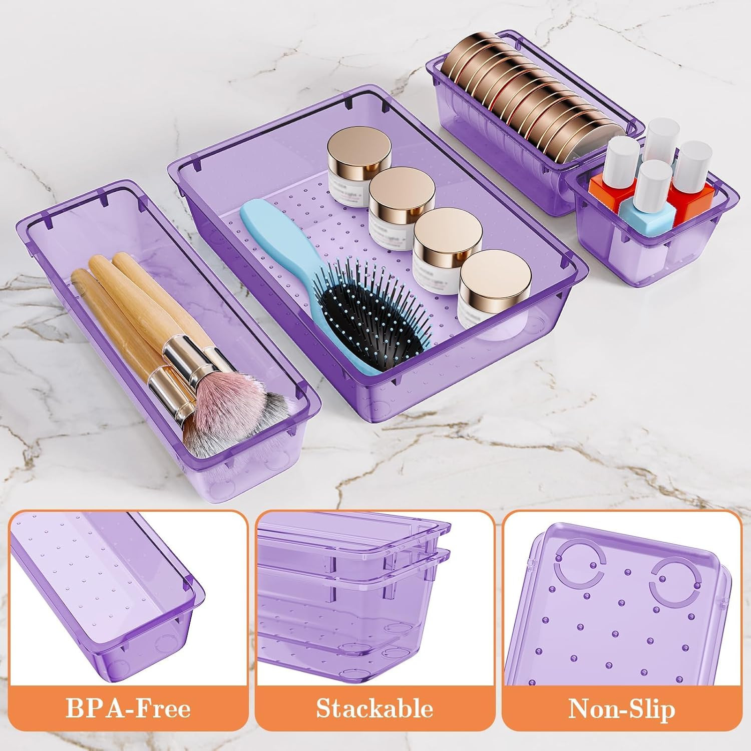 25 PCS Plastic Drawer Organizer Set, 4-Size Versatile Organizer Trays & Storage