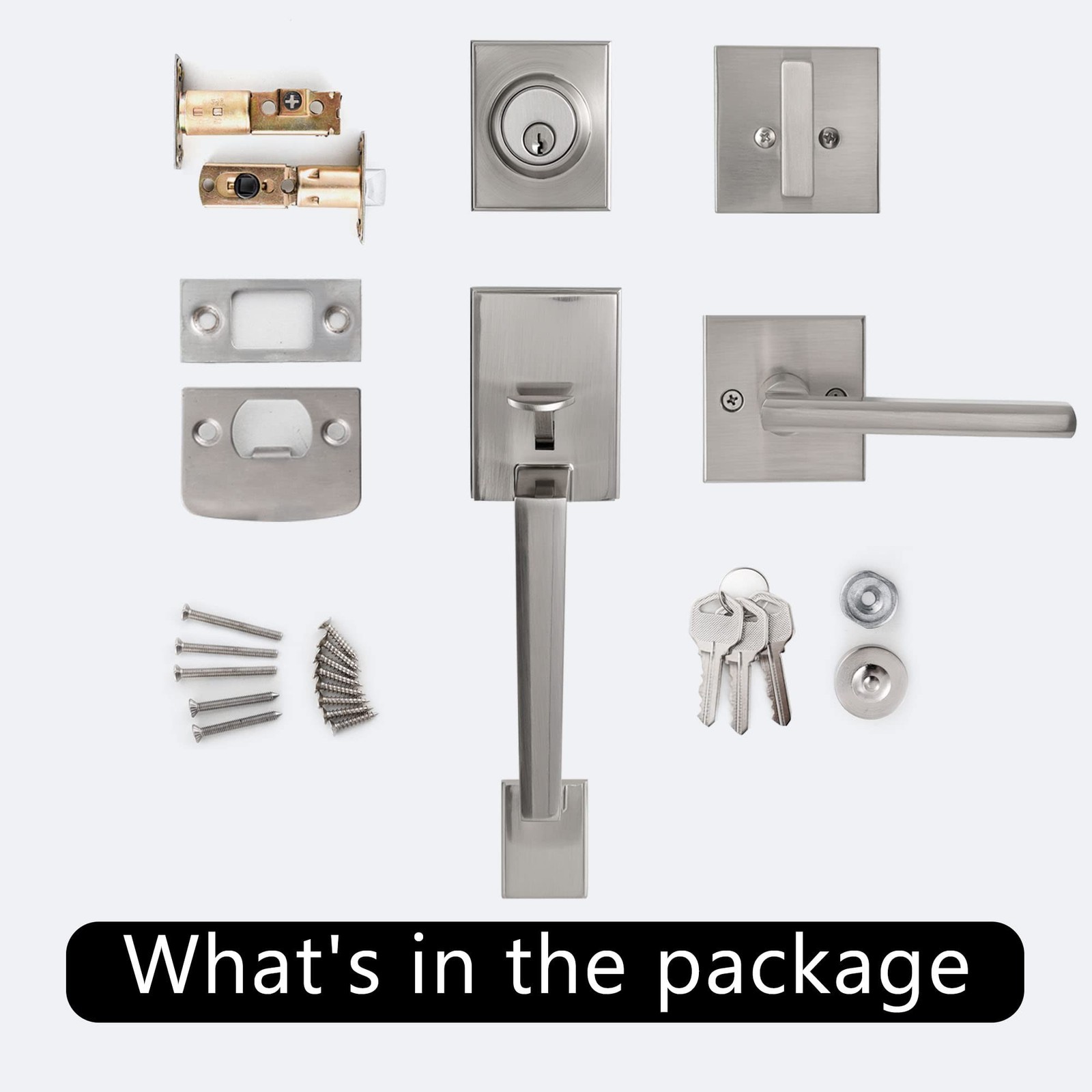KIAYACI Front Door Lock Set Silver Door Handle Front Door Handle Sets with De...