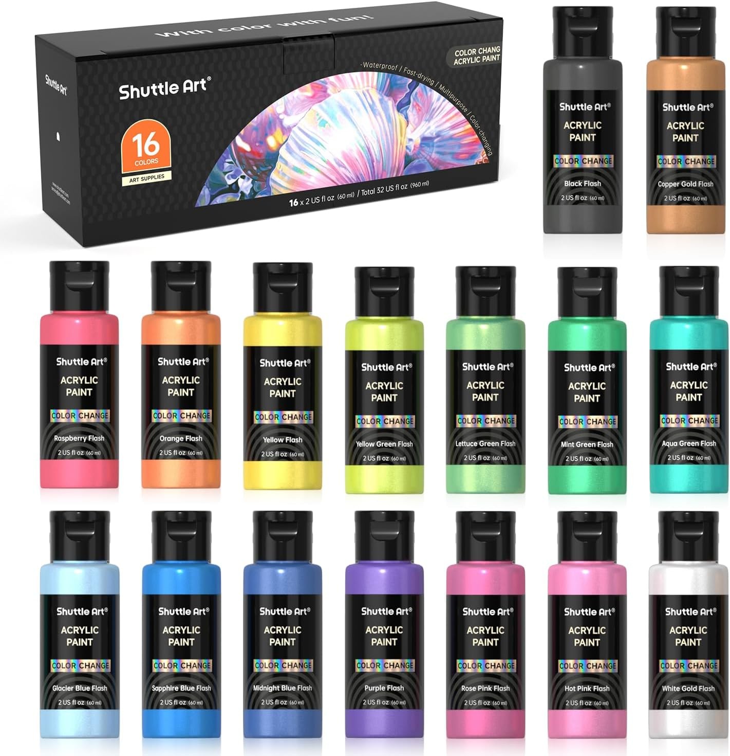 Shuttle Art Color Change Acrylic Paint Set, 2 Ounce (Pack of 16), Chameleon