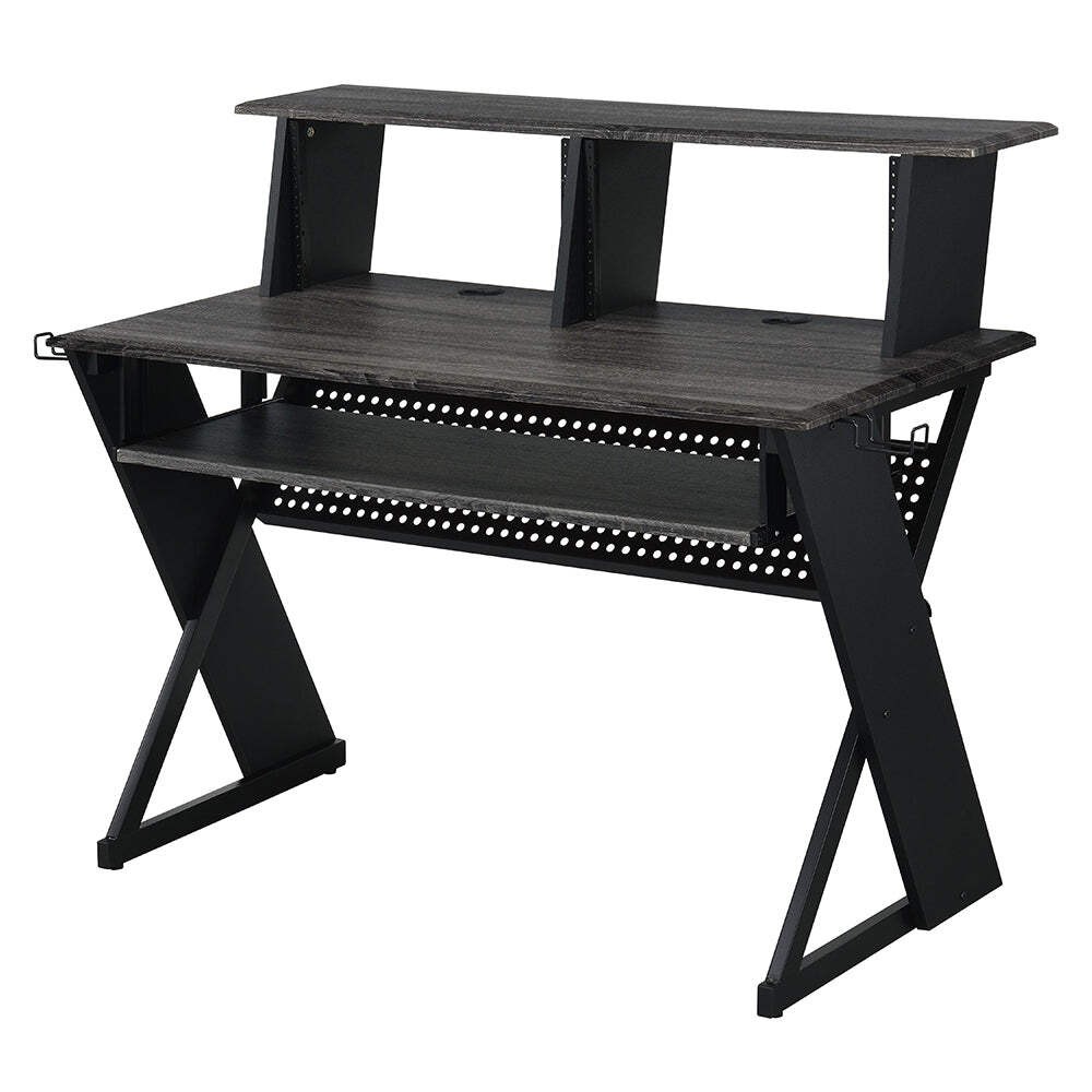 Humanity Black Rectangular Music Studio Desk with Keyboard Tray