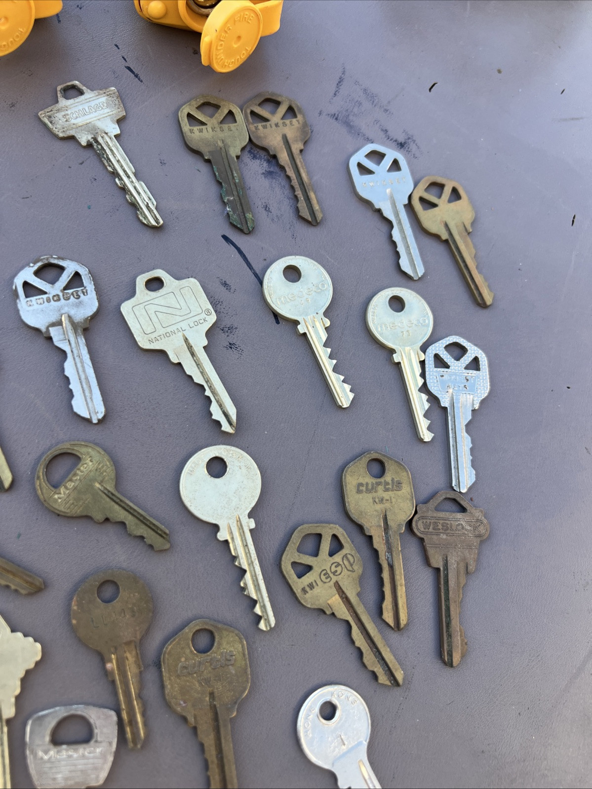 2 Master Lock Tough Under Fire Padlocks Yellow - No Keys - Plus Key Lot -Medeco