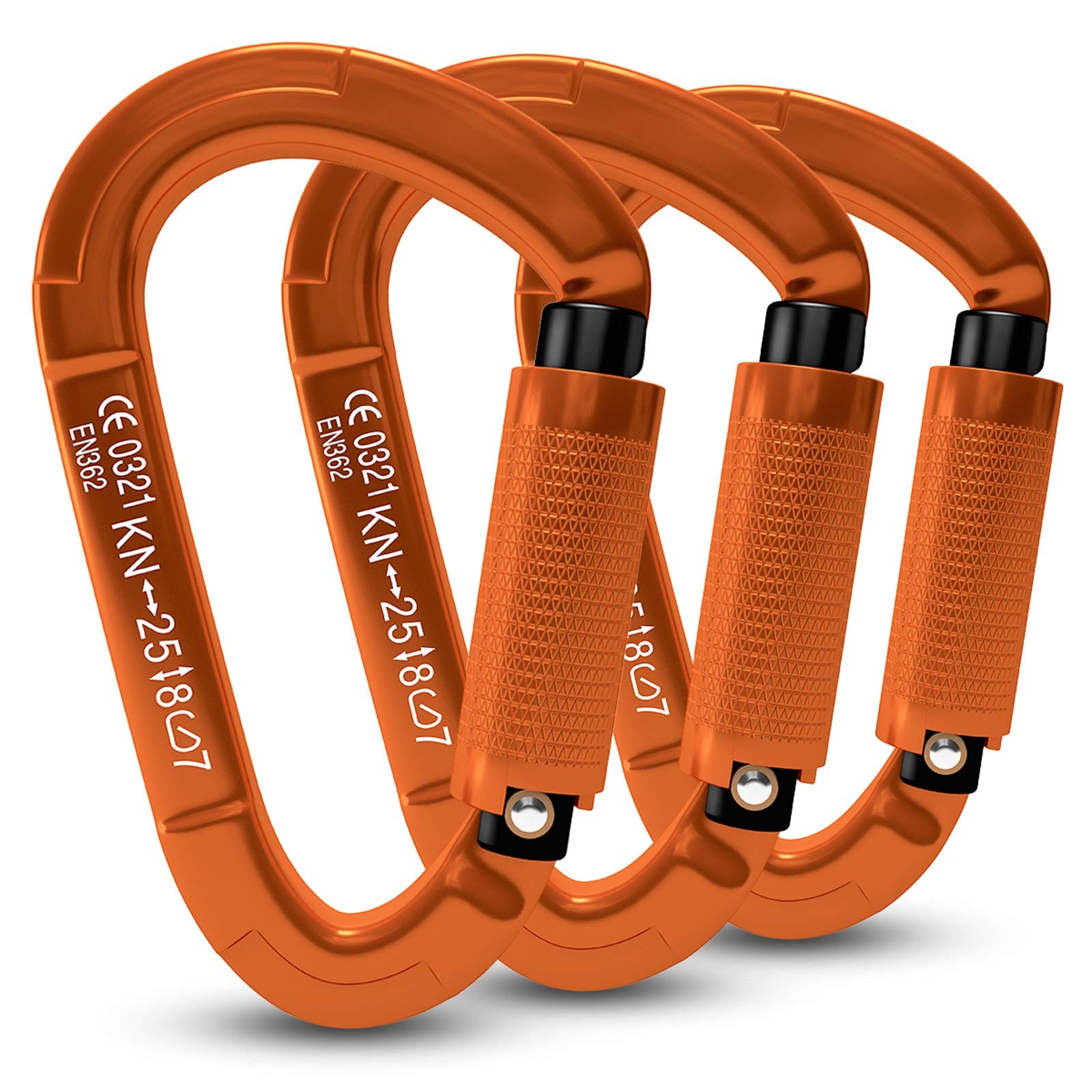 3 Pieces Heavy Duty Climbing Carabiners, 25KN UIAA Certified Auto Locking Roc...