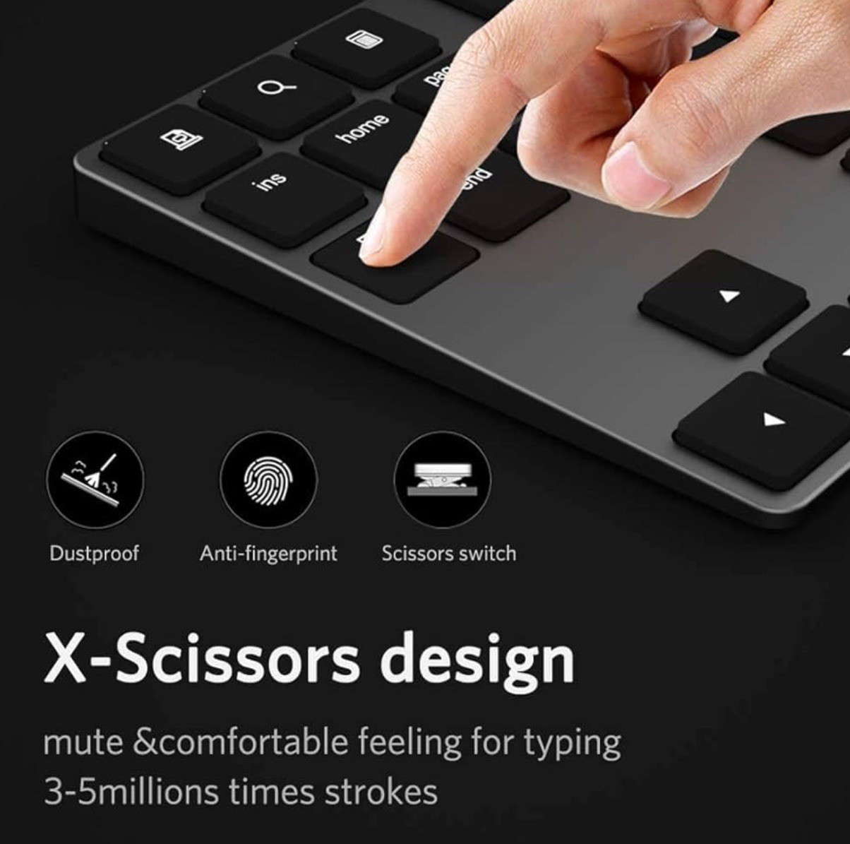 Bluetooth Number Pad Wireless Numeric Keypad USB-C Rechargeable External 34-K...