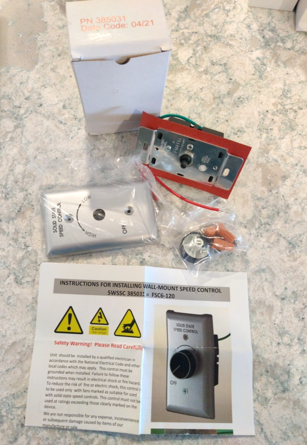 RAFFEL 385031 SOLID STATE SPEED CONTROL SWITCH FAN WALL MOUNT CONTROLLER 120V 50