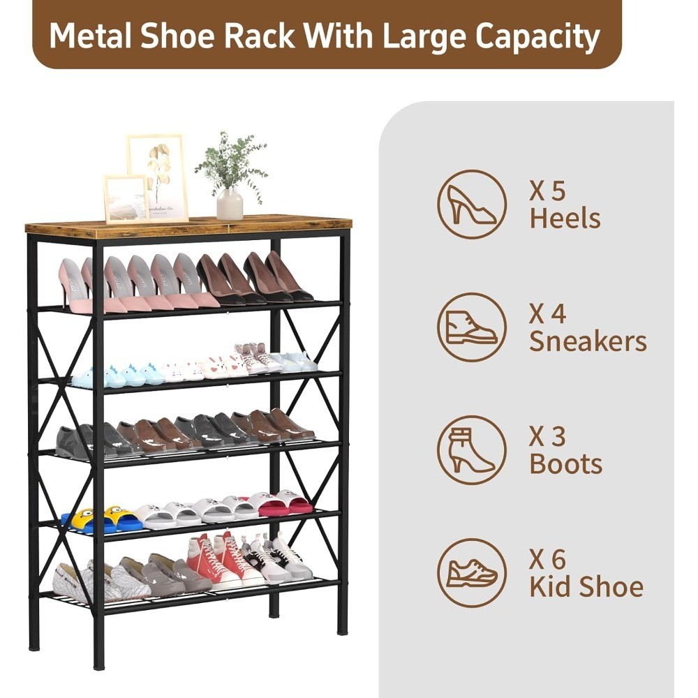 6 Tier Stackable Metal Shoe Rack Holds 24 Pairs Adjustable Shelf Organizer for