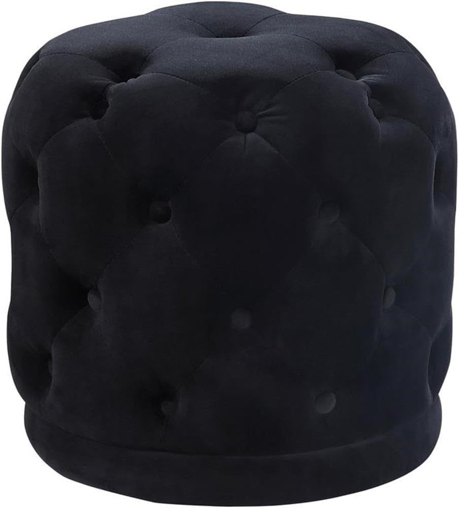Modern Velvet Upholstered Ottoman with Deep Button Tufting, Black 18" x 18
