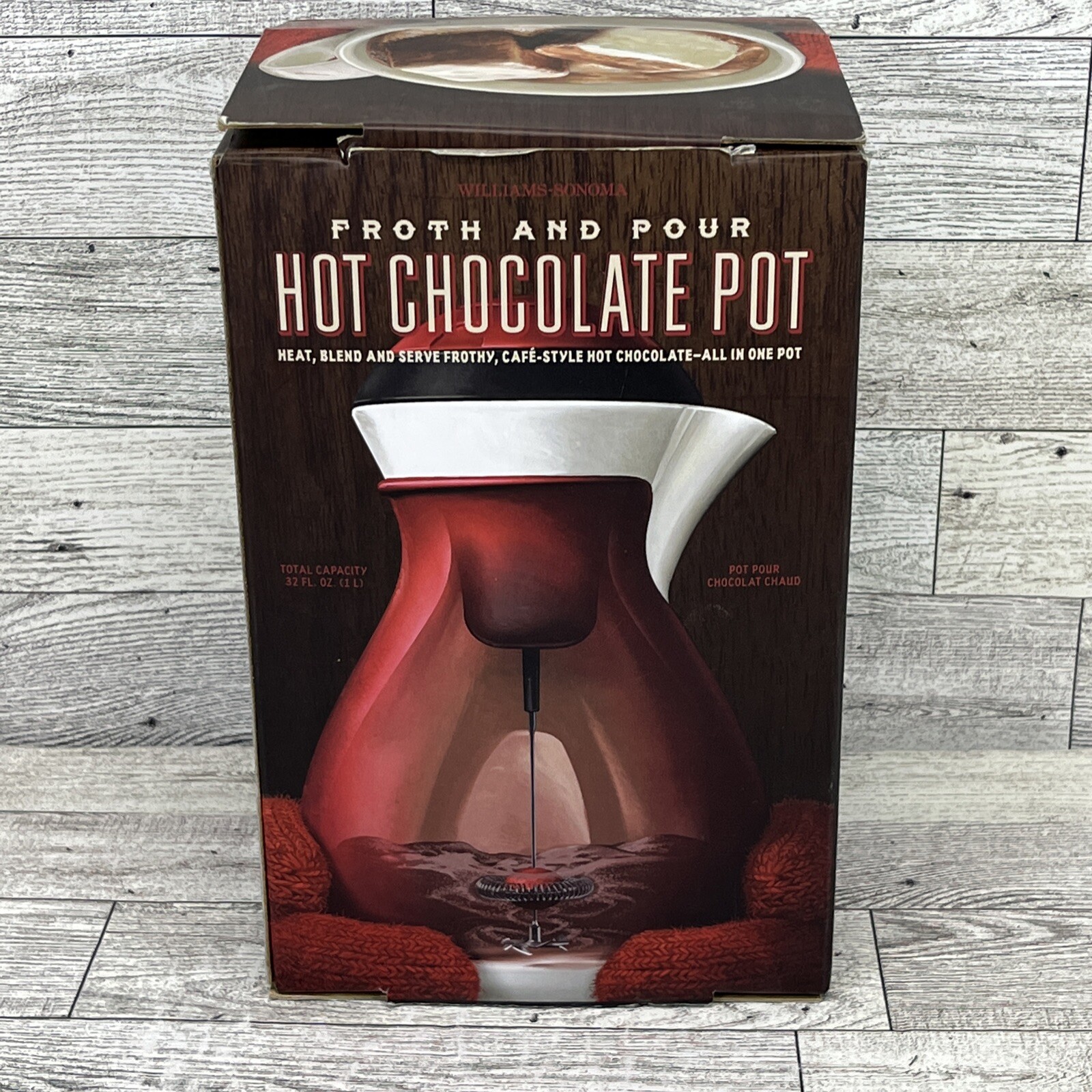 Williams Sonoma Froth And Pour Hot Chocolate Pot Cafe Style 32 Ounce Capacity