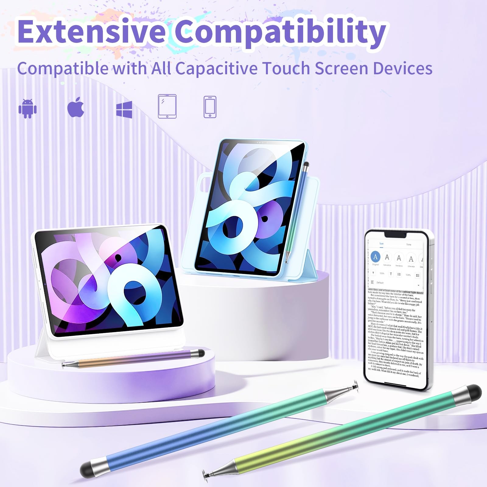 Stylus Pens for Touch Screens, Round Disk Tip Pen Corlorful-3pcs