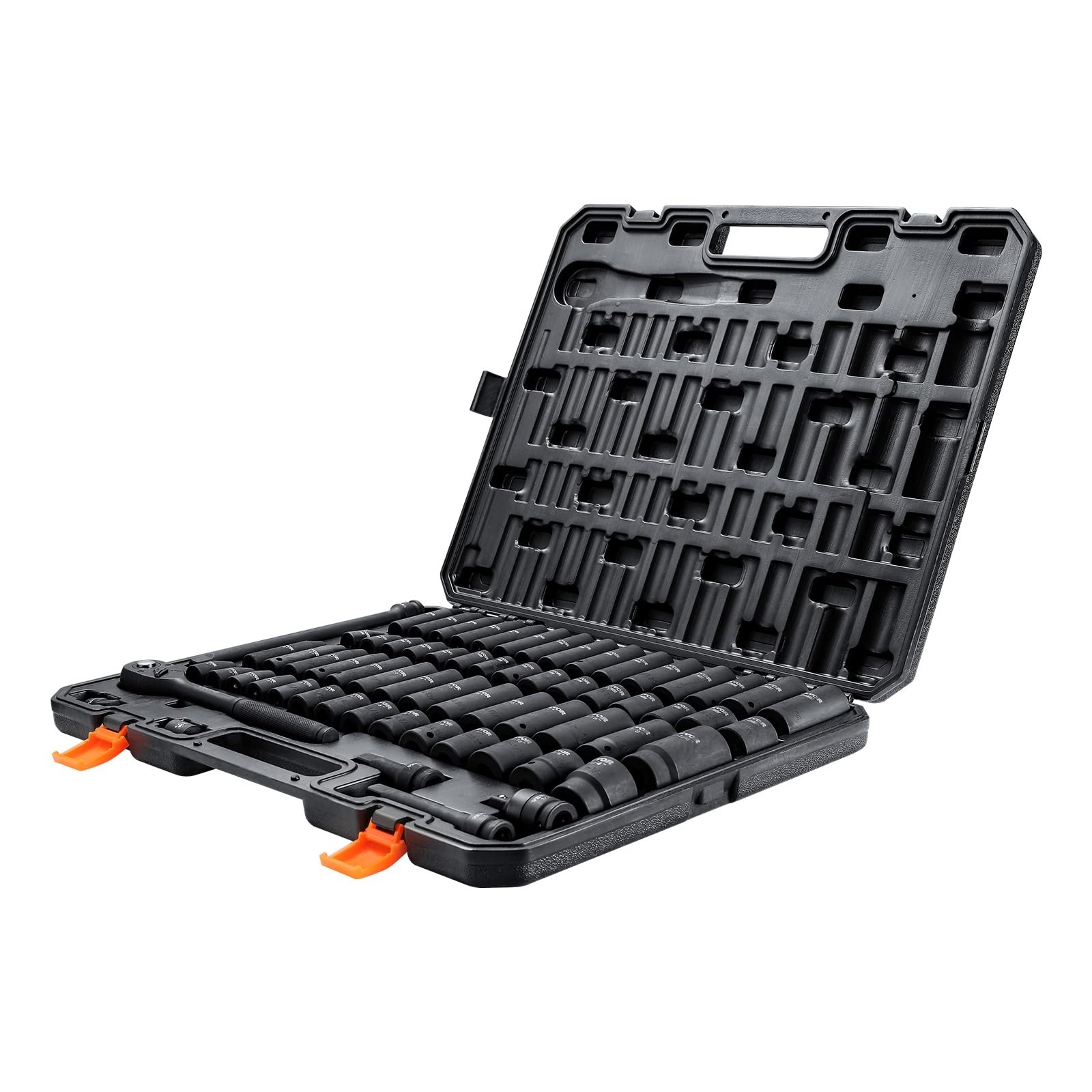 1/2" Drive Impact Socket Set, 65 Piece SAE Deep&Shallow, Black