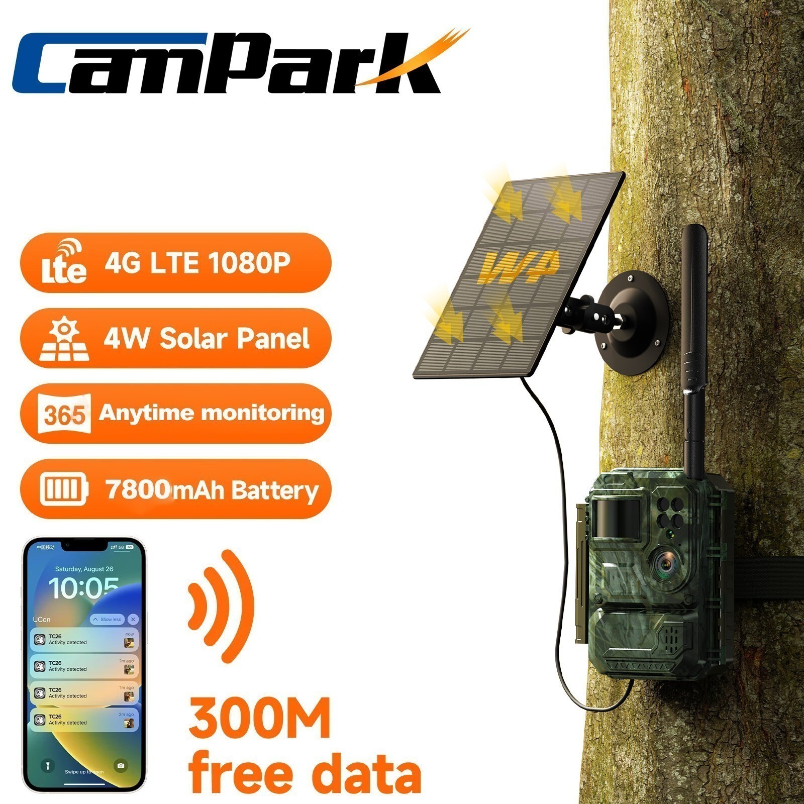 1080P Solar Cellular Trail Camera Include SIM 120° View Wireless Outdoor Hunting