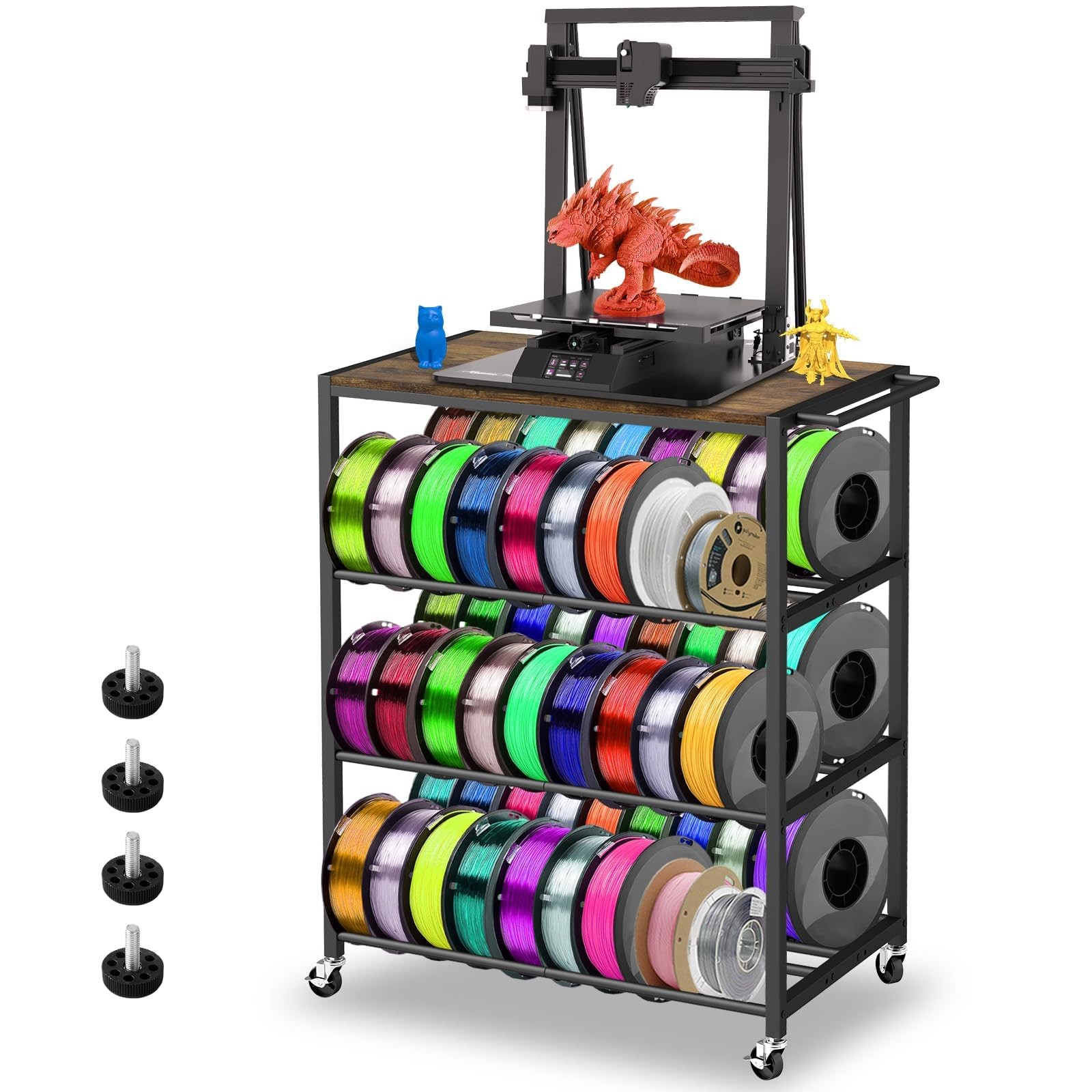 3D Printer Filament Storage Rack with Wheels - Heavy Duty Organizer Stand