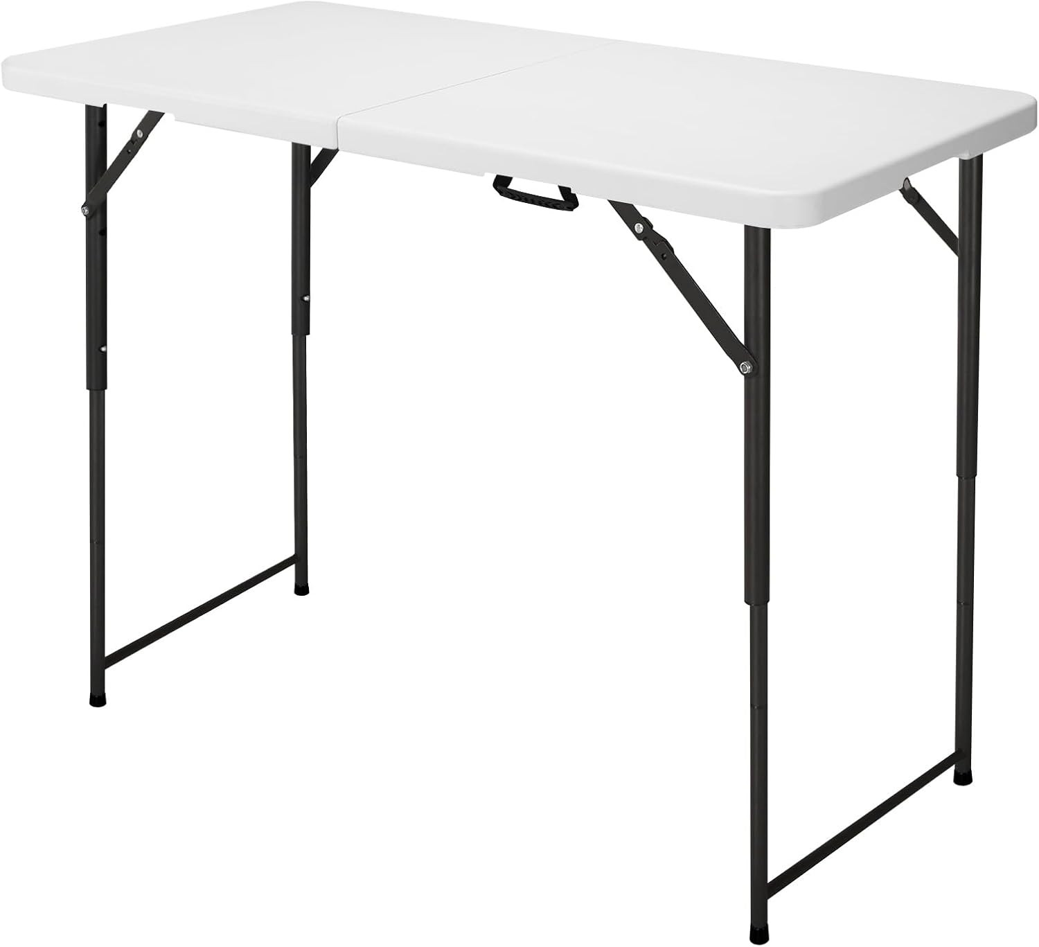 4Ft Folding Table, Portable Fold-In-Half Adjustable Height Utility Table-Outdoor