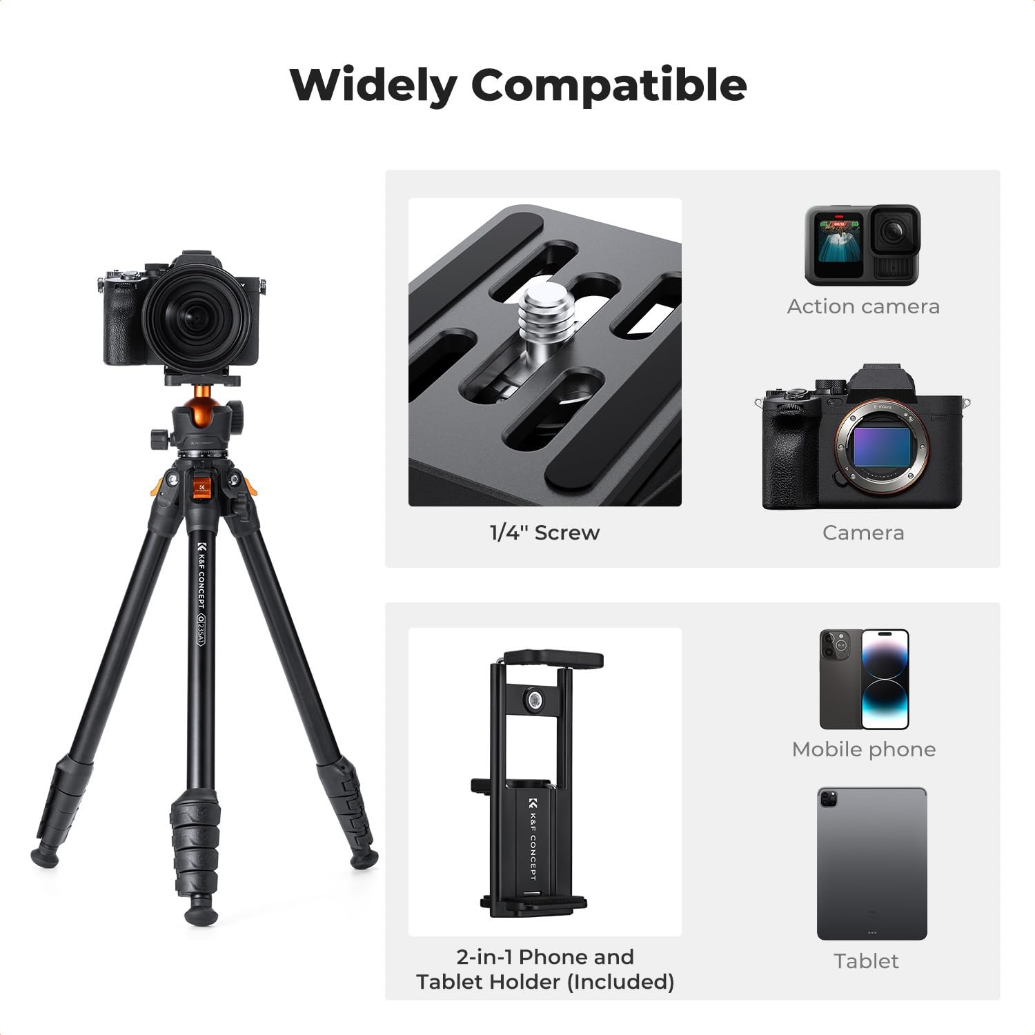 63" Aluminum Travel Tripod for Camera