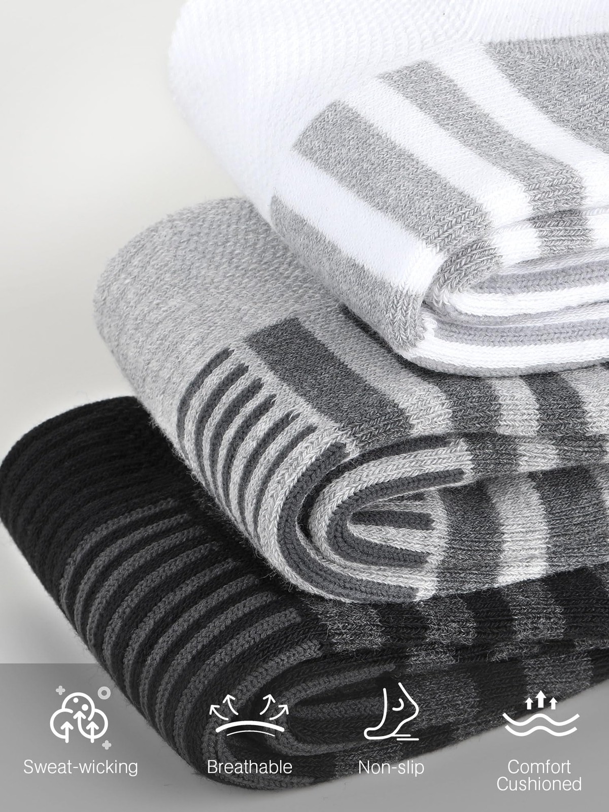 Airacker Athletic Running Ankle Cotton Socks, Low Cut 9-12, White