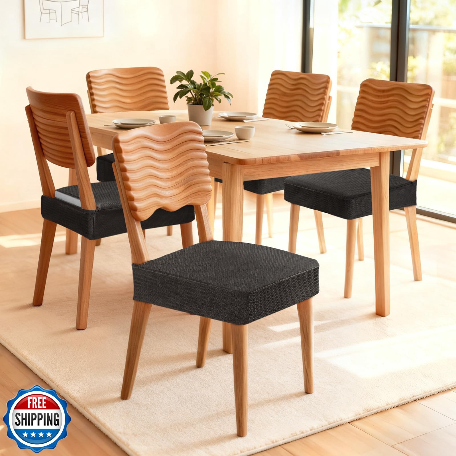 Songrey Waterproof Seat Covers for Dining Chairs Set of 4, No Rear Chair Cove |