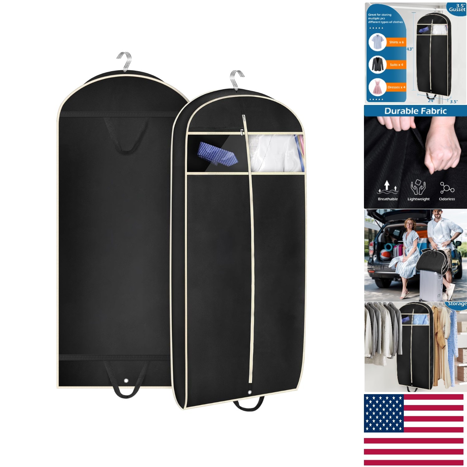 Breathable 43" Travel Garment Cover with Accessory Pocket for Trips