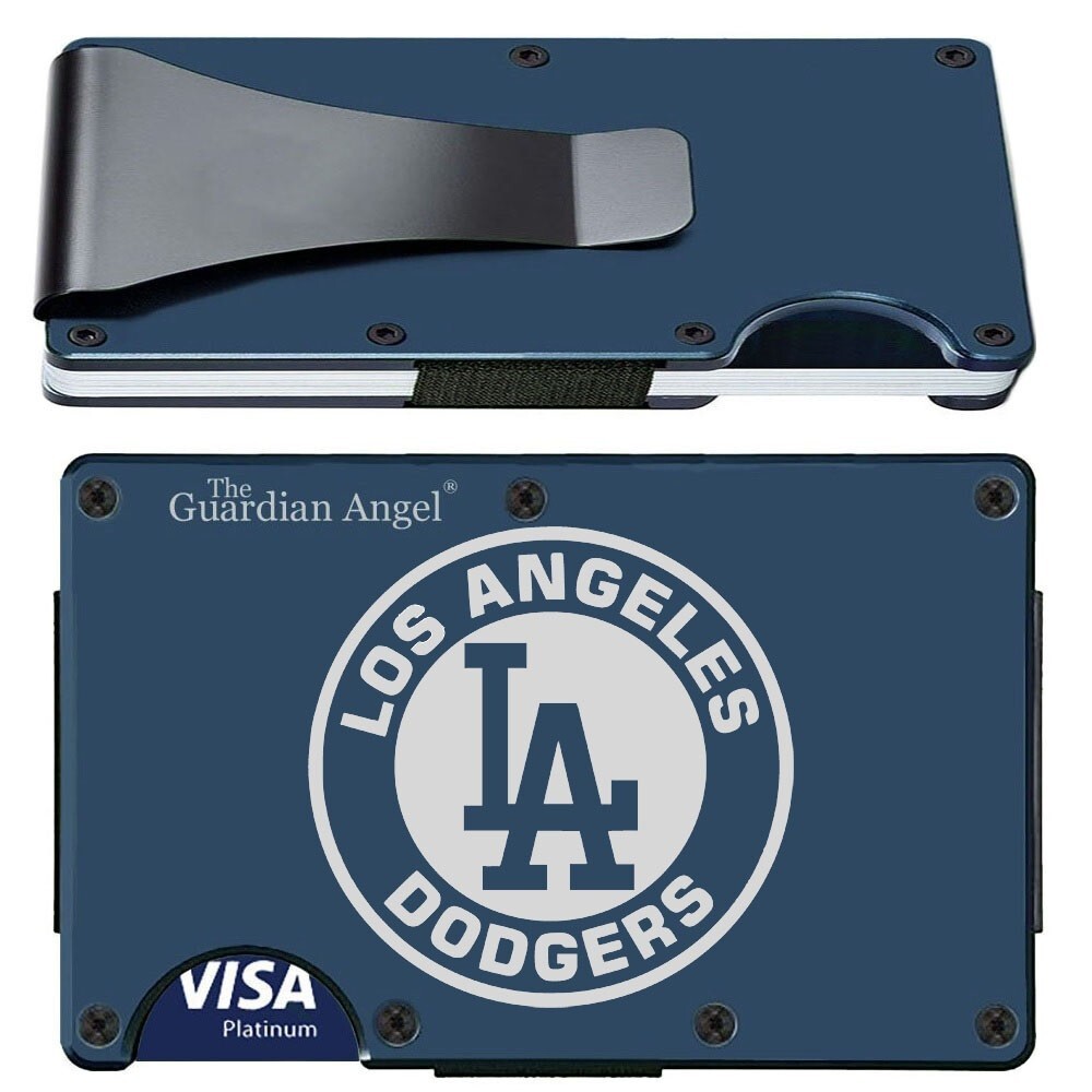 Los Angeles Dodgers Engraved Titanium Blue RFID Blocking Wallet w Clip D7