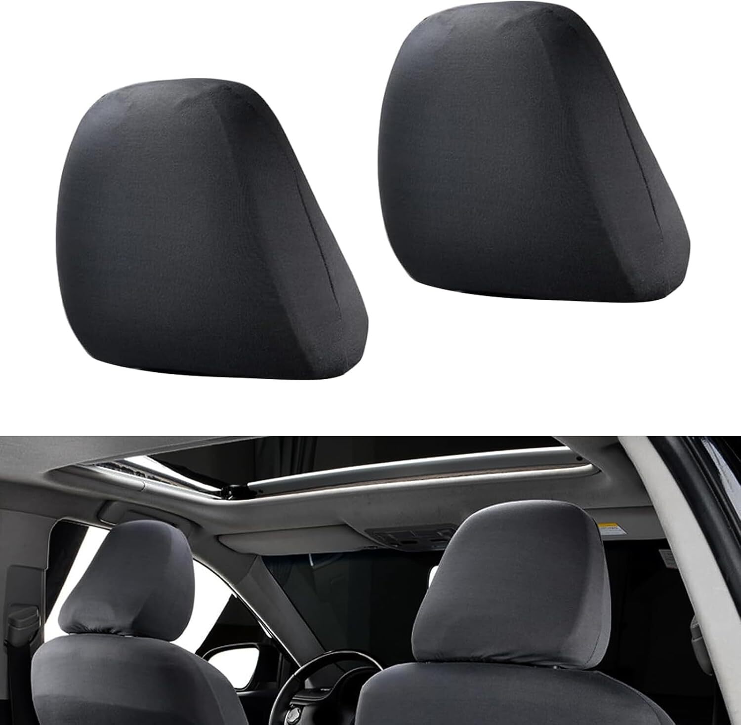 2PC Universal Car Headrest Covers - Stretch Knit Breathable Black (9x10.6")