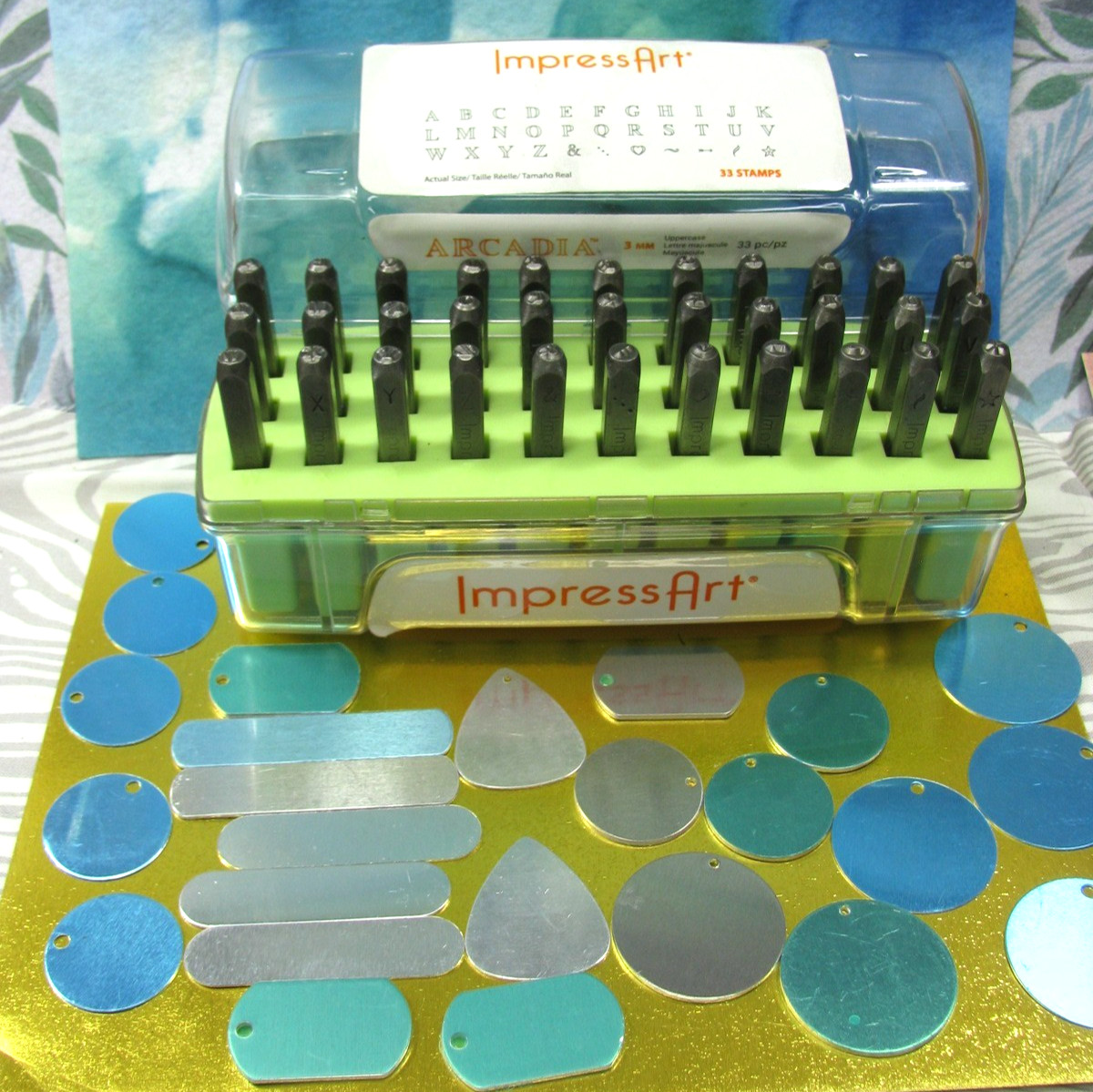 ImpressArt Aracadia UC Alphabet, 3MM 33 Piece METAL STAMPS & 25 Blank Metal Tags