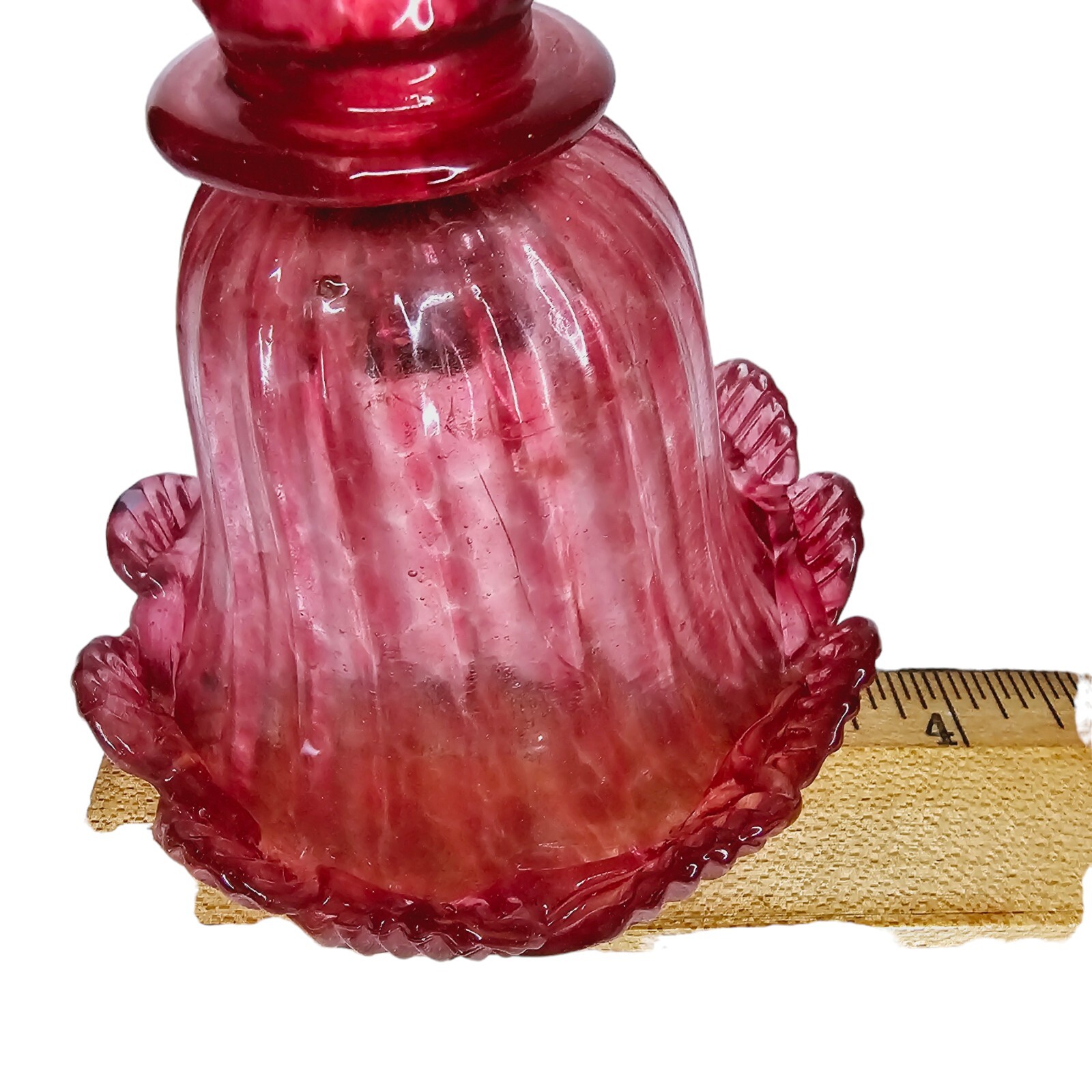 Venetian Cranberry Chandelier Part Arm Shade Pink Glass Curved Leaf Ribbed #4