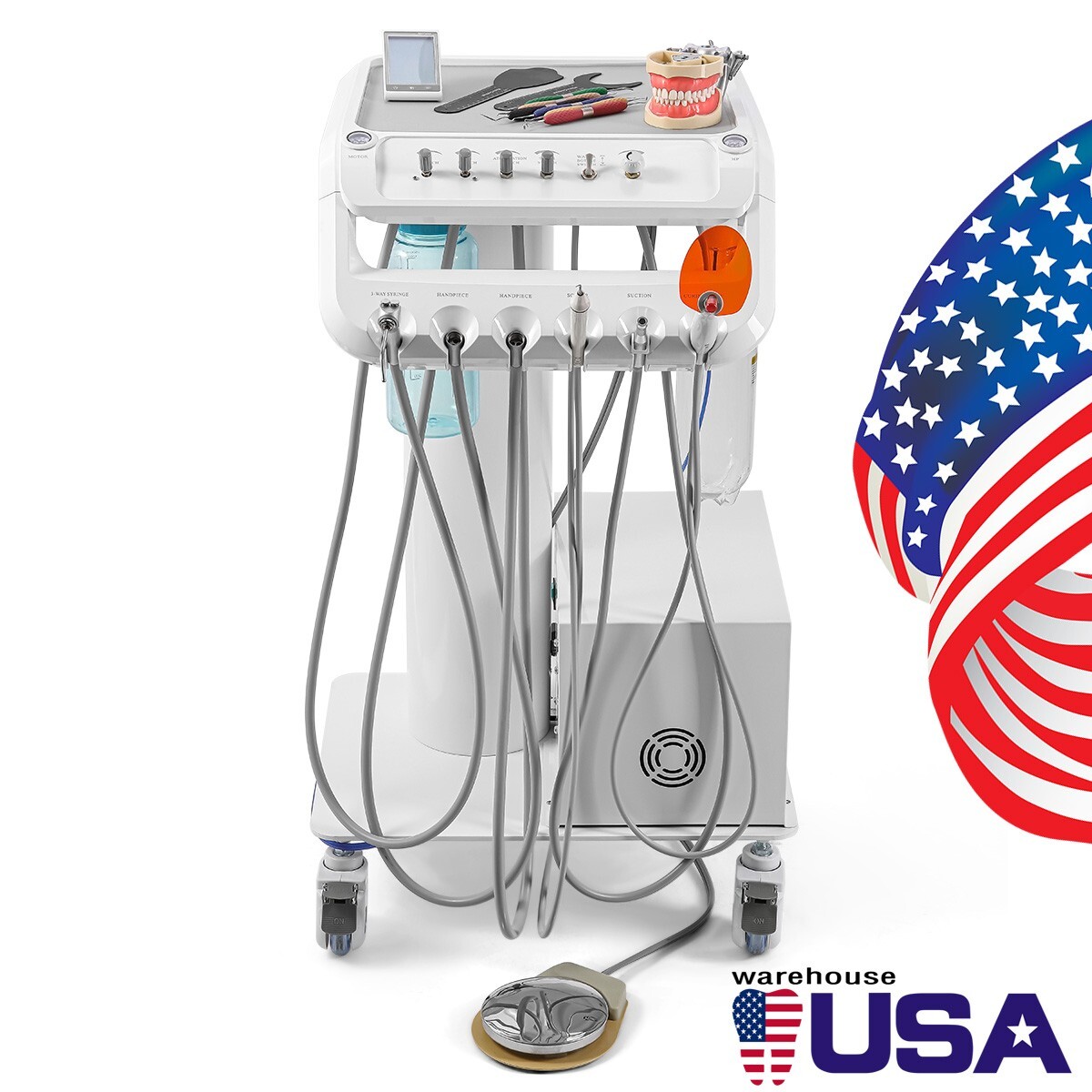 Portable Dental Delivery Unit Syringe Suction Turbine With Air Compressor UPS
