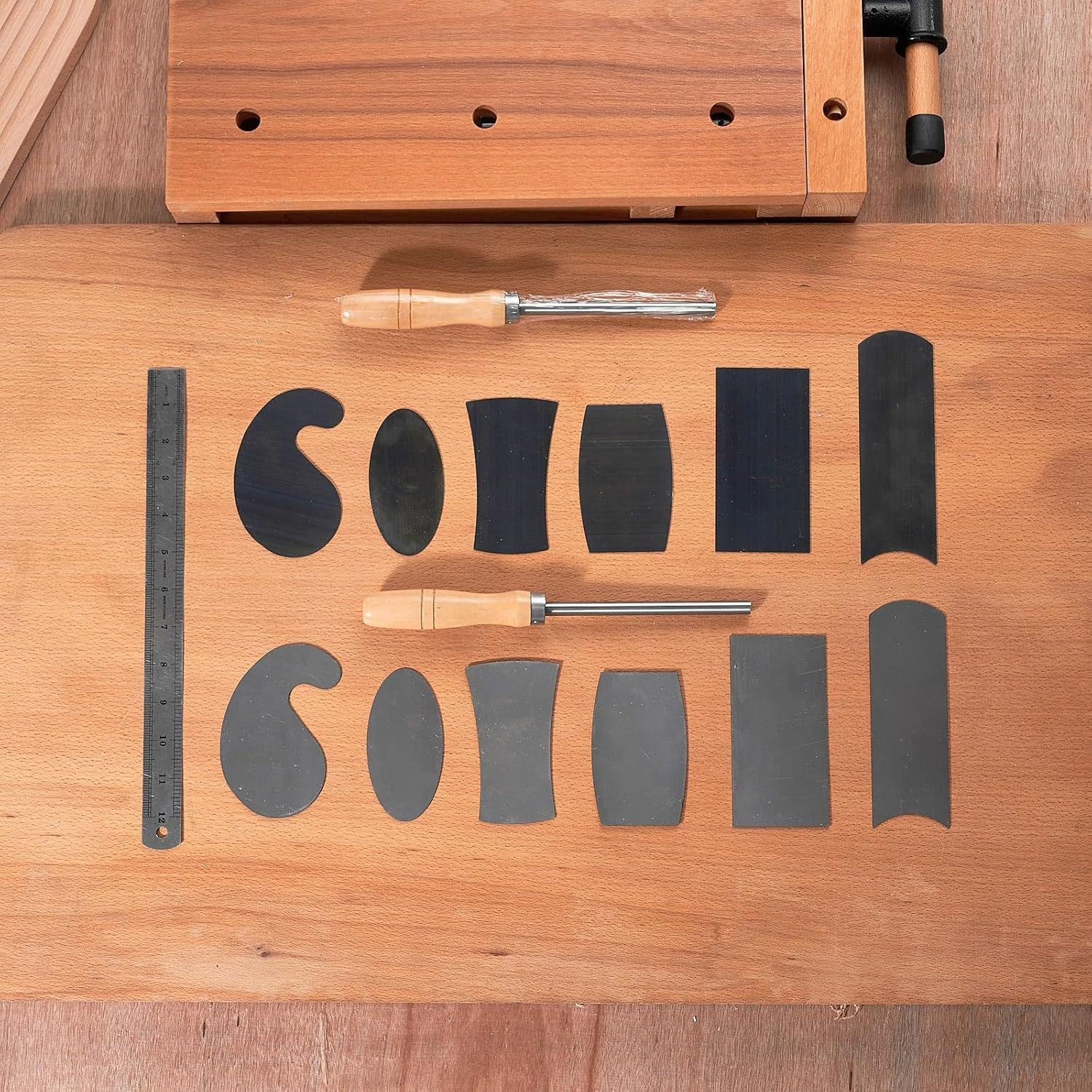 Cabinet Scraper Burnisher with 6 Piece Multi-Shaped Scraper Set 1 Oval 2 Double