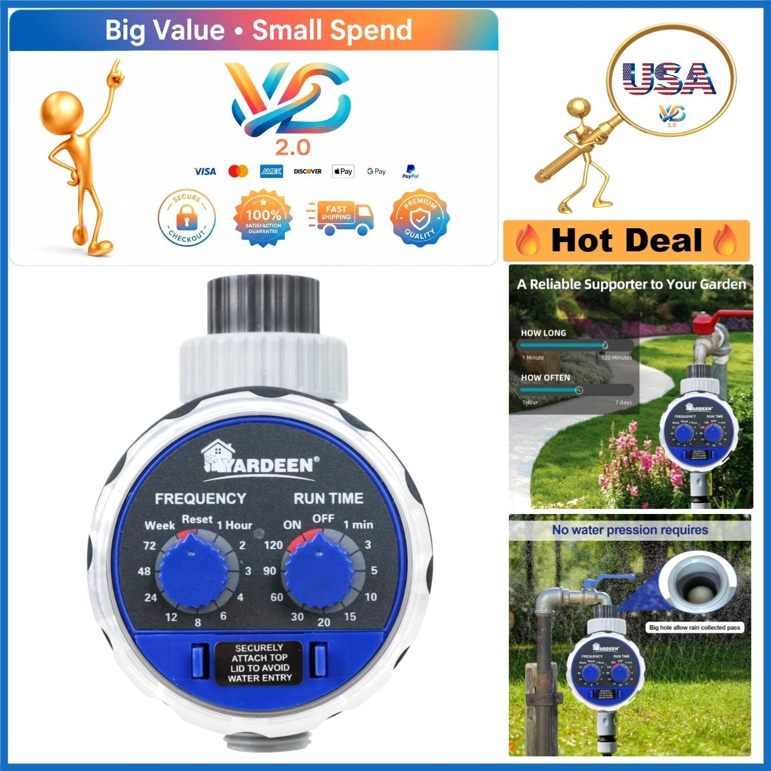 Water Timer for Garden Hose Automatic Sprinkler Controller No Water Pressure ...