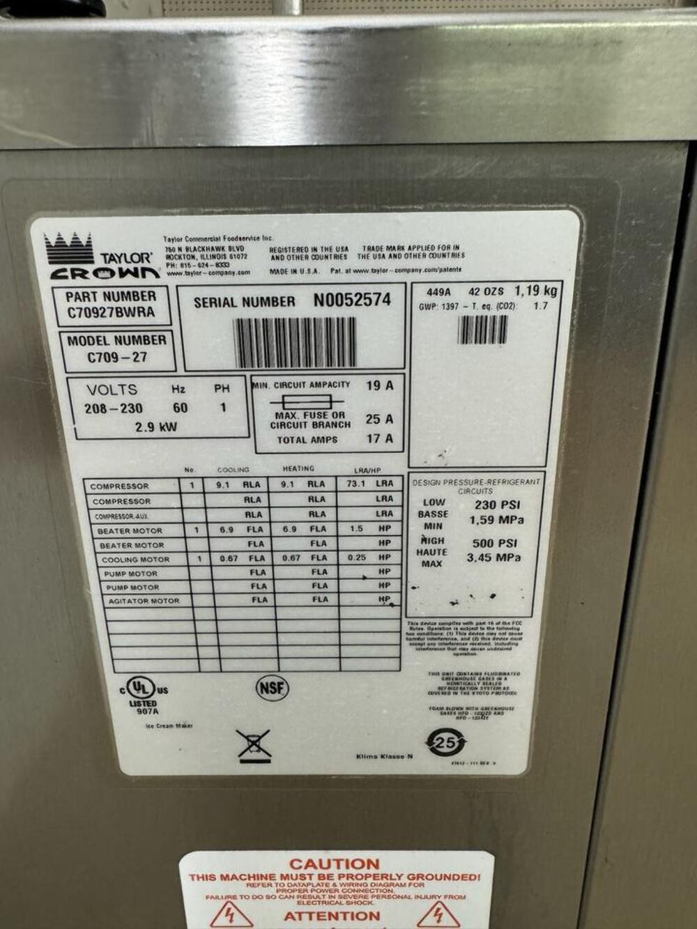 2019 Taylor C709 Single Soft Serve Ice Cream Maker Machine Freezer 220V