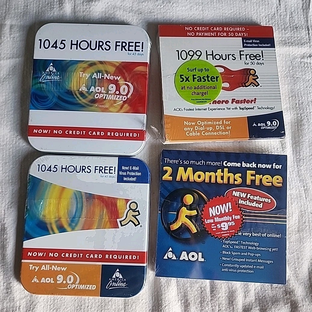 Lot of 4 America Online Collectible / Install Discs AOL CDs  SEALED Vintage