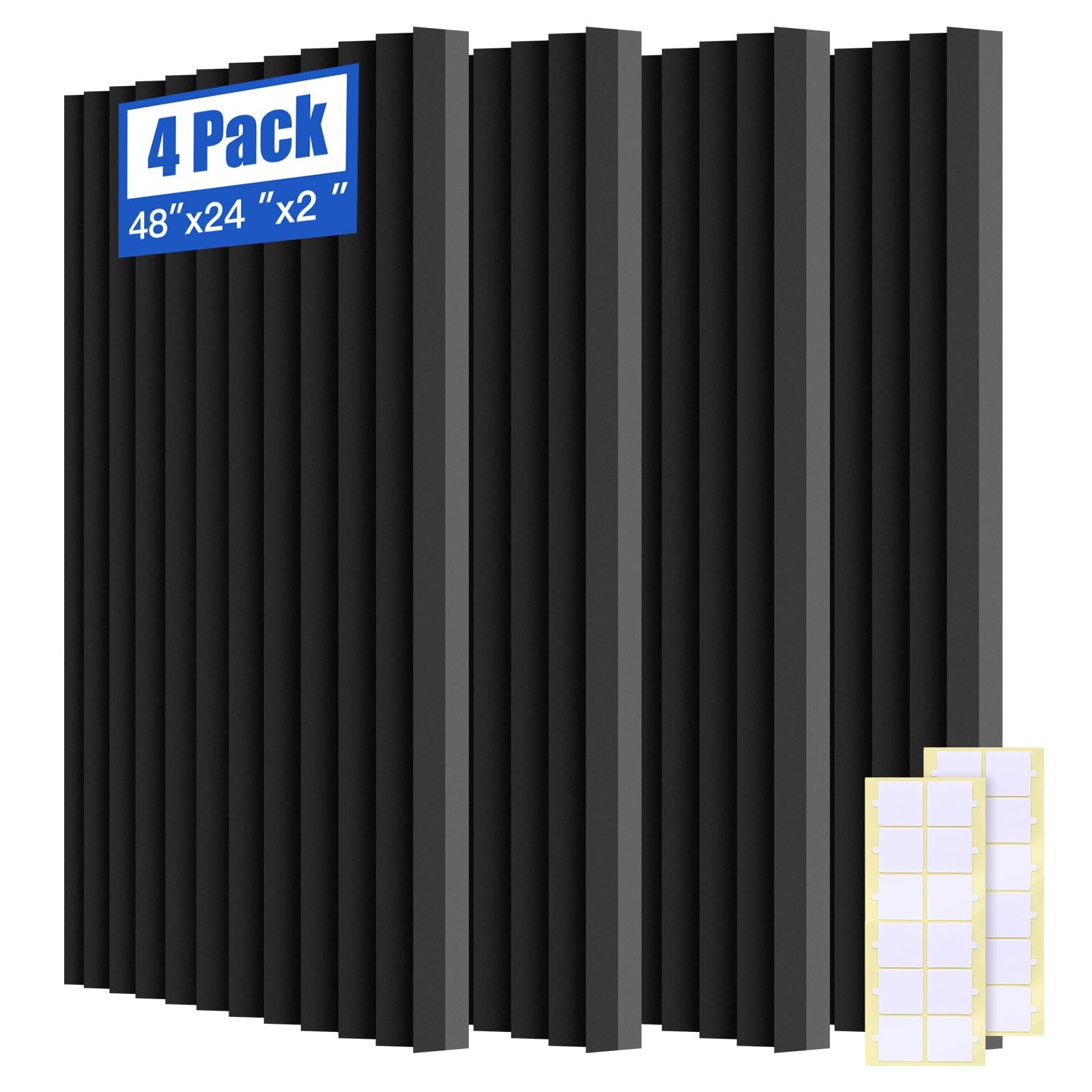 Acoustic Panels 4 PCS Black 48''X24''X2'' High Density Fireproof Soundproof Foam