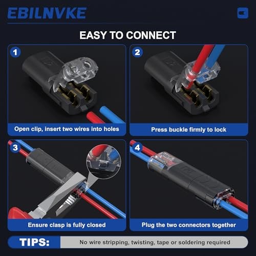 Double Wire Plug in Connector with Locking 100PCS Black 2 Wire 22-18 Awg D2