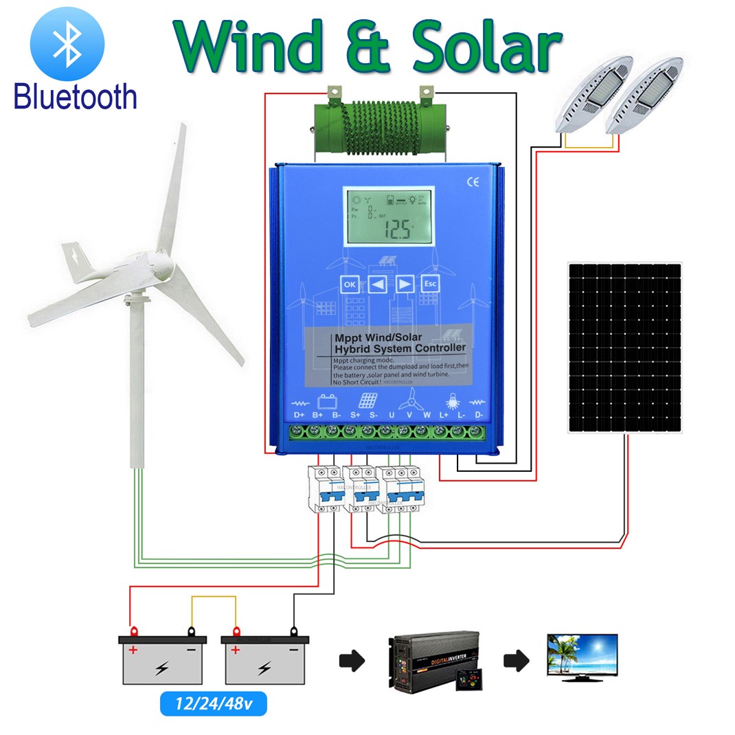 Smart Power Controller LCD Bluetooth Solar Wind Auto Transfer Switch 12V 24V 48V