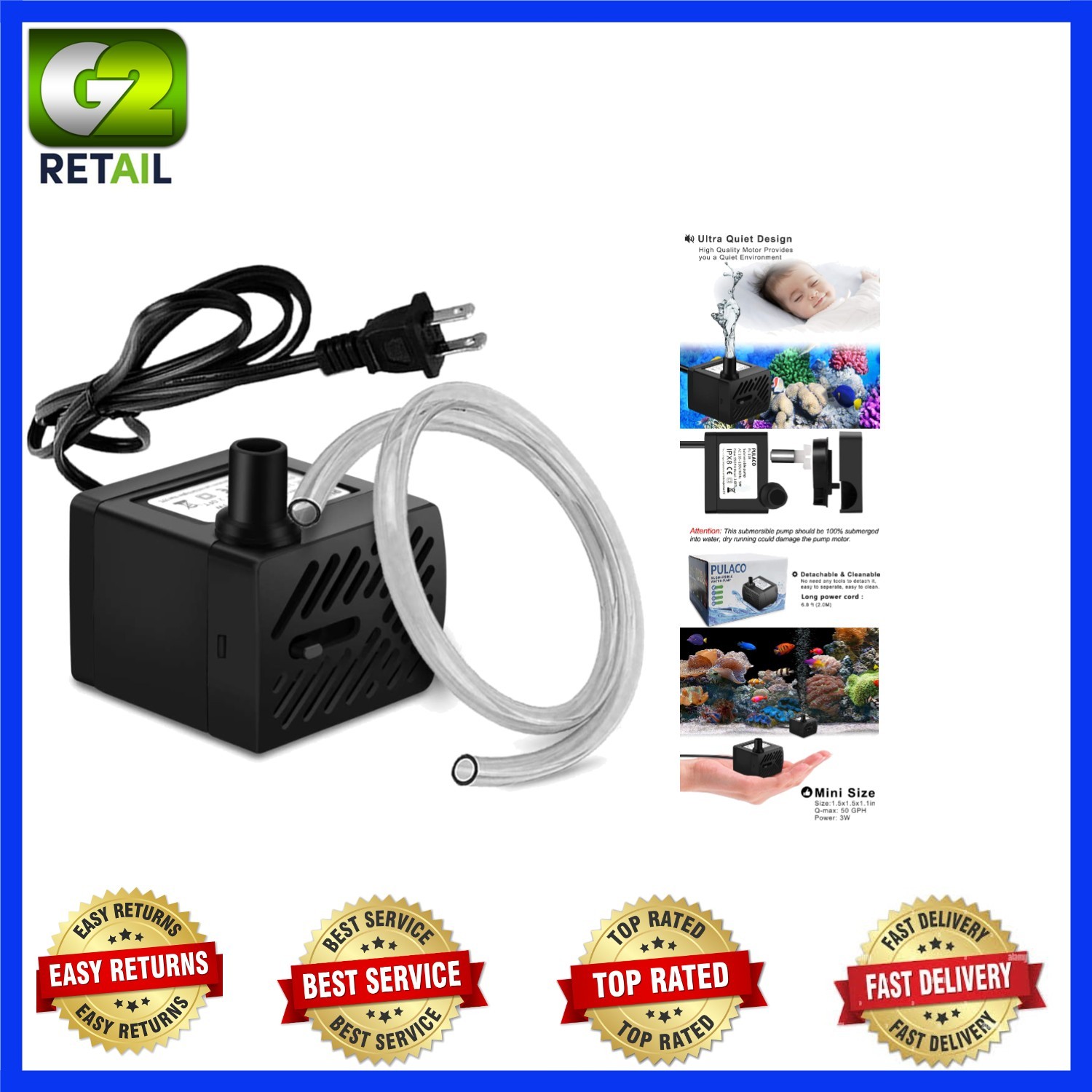 Compact 3W Submersible Water Pump—Adjustable Flow for Aquariums & Fountains