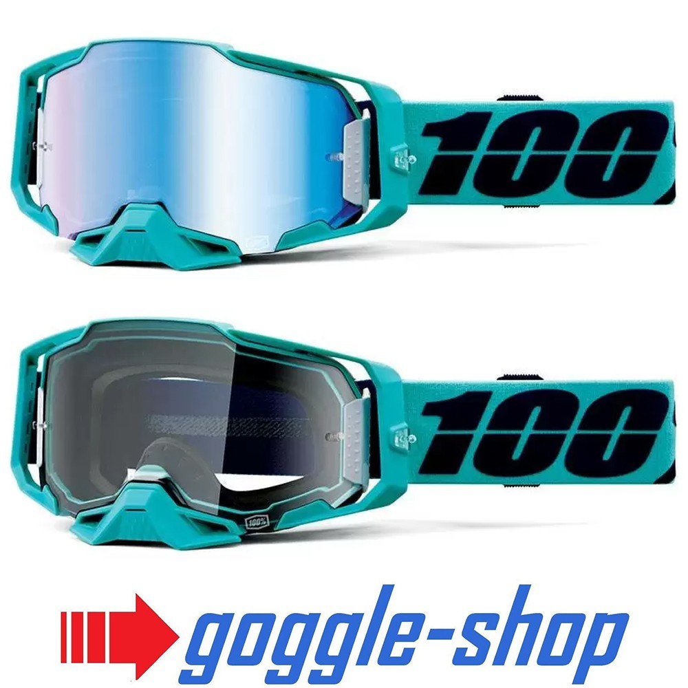 100% PERCENT ARMEGA MOTOCROSS GOGGLES - ESTEREL / ULTRA HD BLUE MIRROR LENS