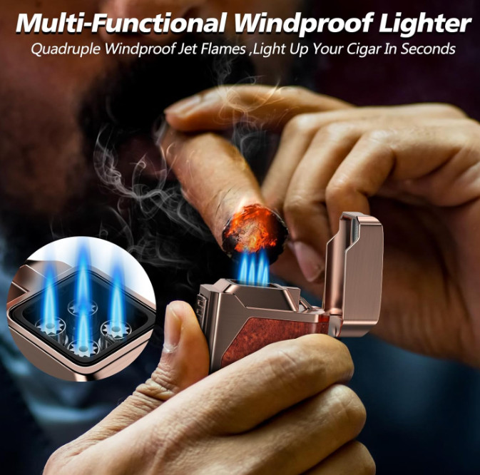 Multifunctional Cigar Lighter with Cutter, Holder, Punch, and Draw Enhancer