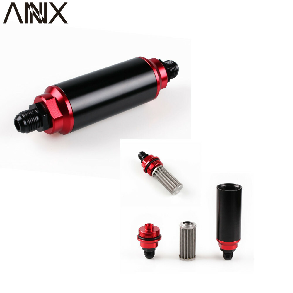 100 Micron with AN10 AN8 AN6 Aluminum High Flow Turbo Inline 44mm Fuel Filter