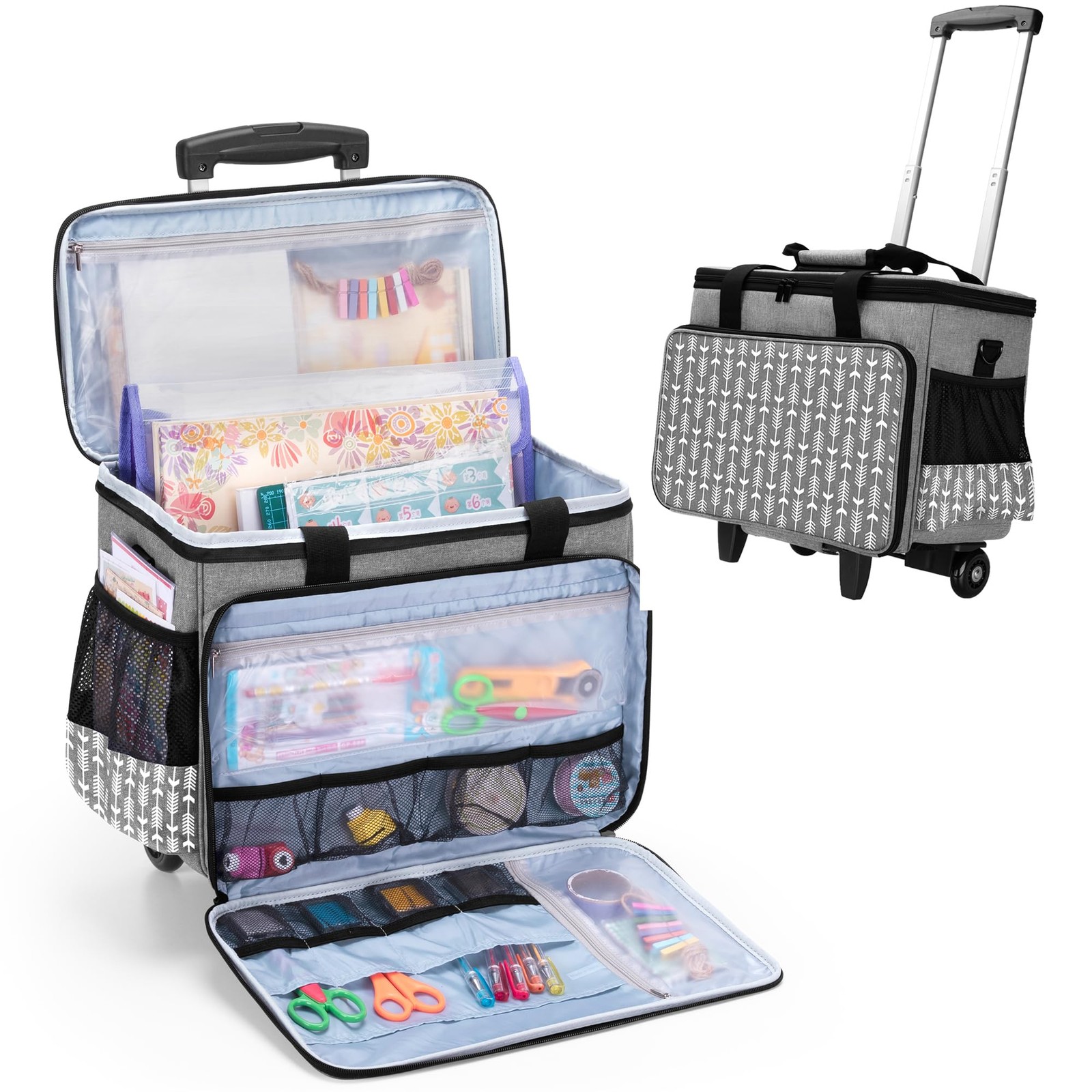 Yarwo Upgraded Rolling Craft Bag with 15.7"x7.5"x11.5", Gray Arrow