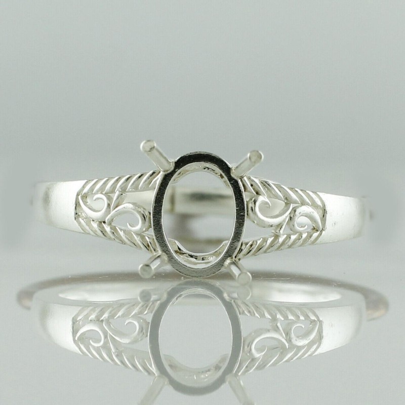 925 Sterling Silver 6x8mm Oval Semi Mount Solitaire Ring For Wedding Ring