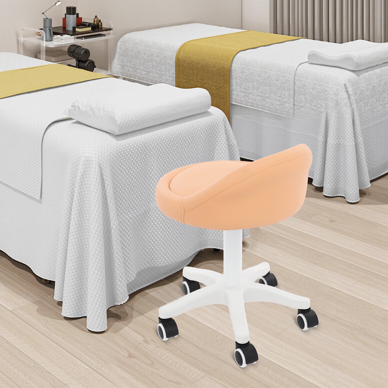 Adjustable Beauty Salon Chair Rolling Stool Rolling Stool w/ Low Backrest Orange